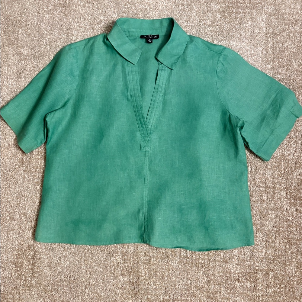 J. Crew Emerald Green Linen Blouse